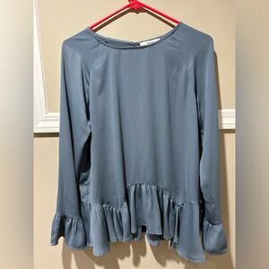 Ro & De Blue Peplum Ruffled Blouse